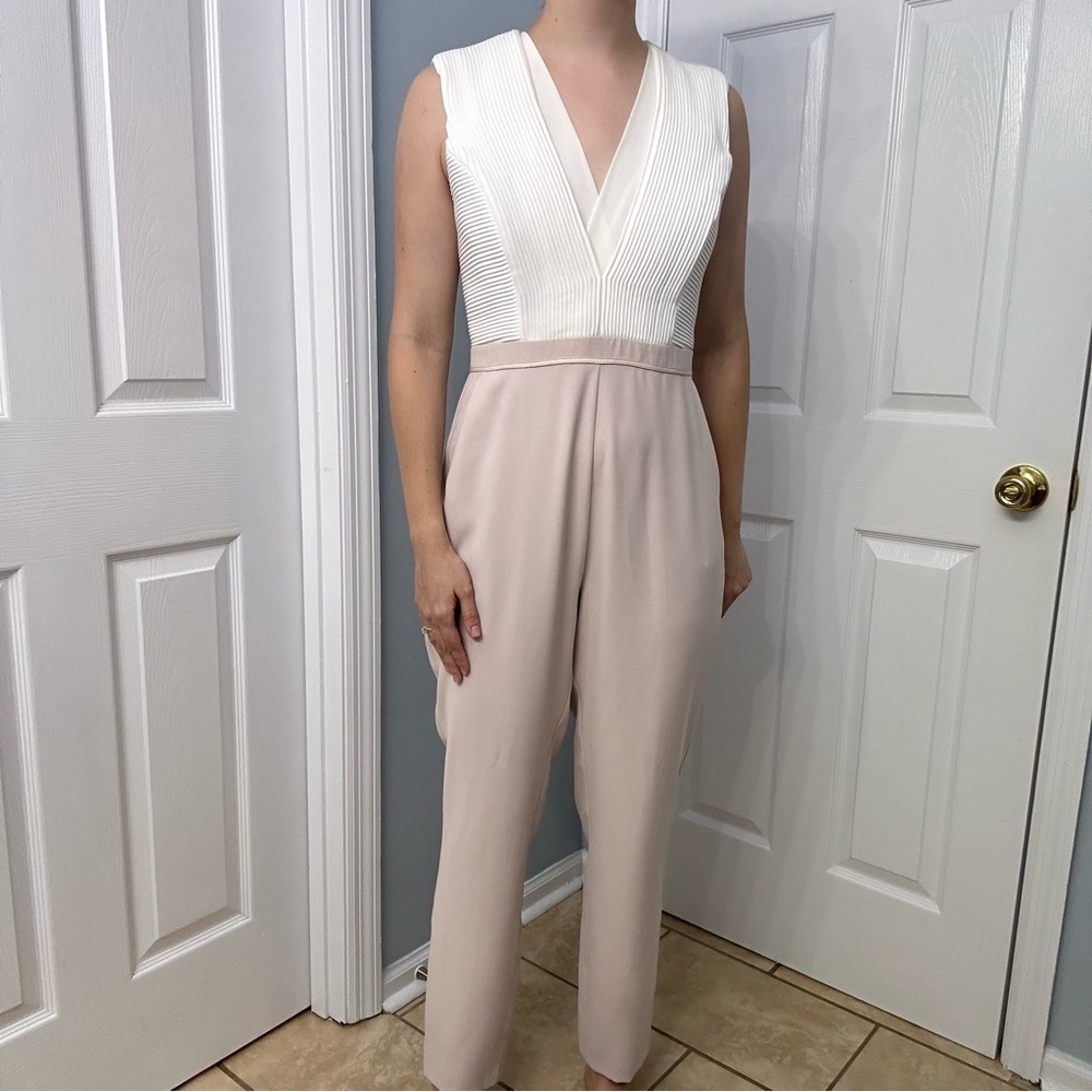 Reiss Jumpsuit Pink White Straight Leg Work Color-block Business Size 8 Medium